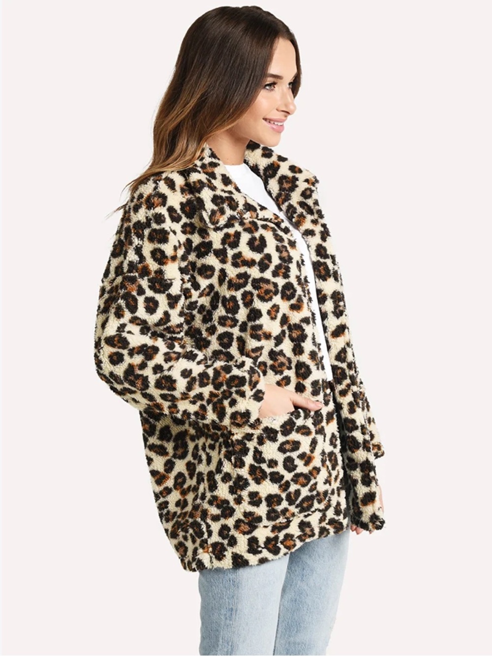 Z Supply Leopard Print Teddy Jacket in Cream and Brown